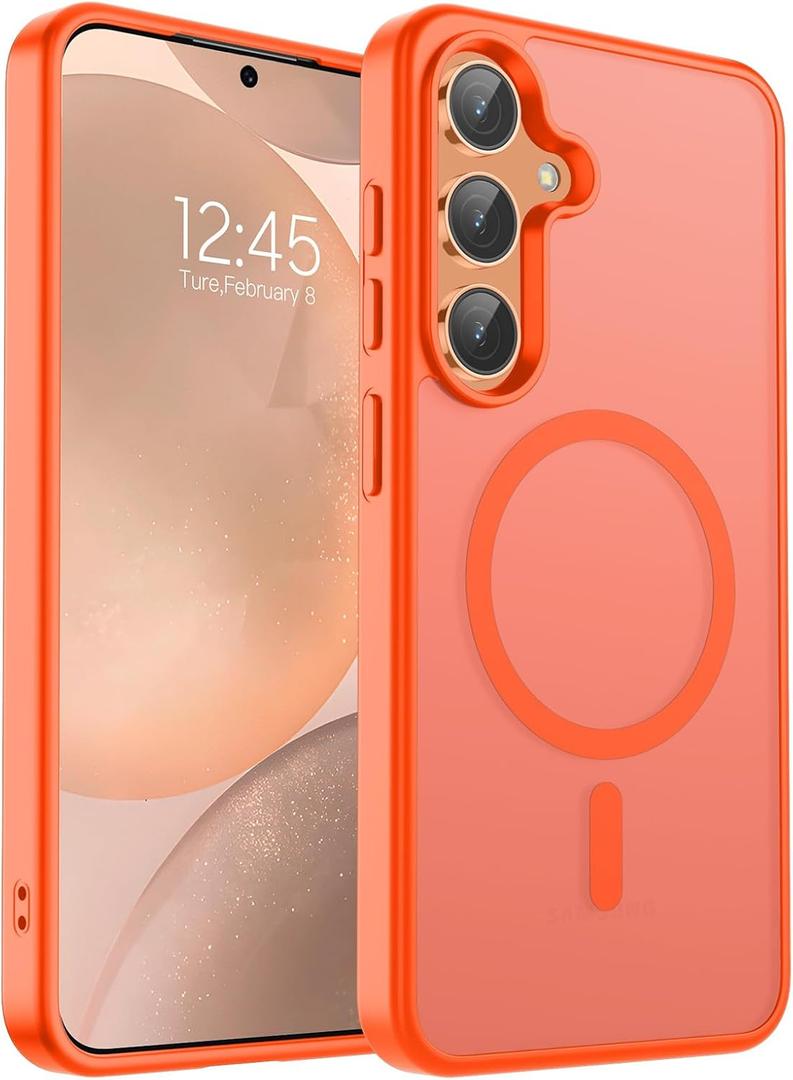 SUPFINE Magnetic for Samsung Galaxy S24 Case / S25 Case(Compatible with MagSafe) (Military Grade Drop Protection) Slim Translucent Shockproof Phone Case,Orange