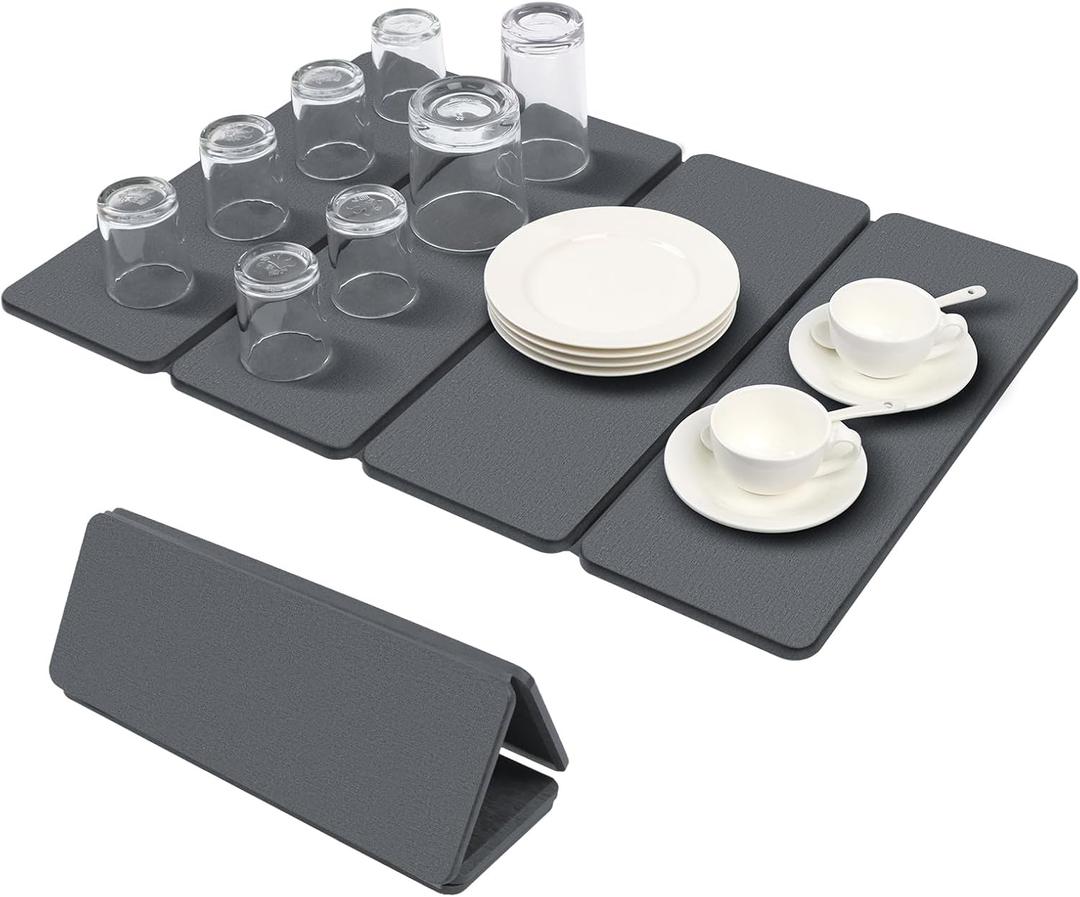 Large Stone Drying Mat for Kitchen Counter, HQAUT Quick Dry Stone Dish Drying Mat, Super Absorbent Diatomaceous Earth Drying Pad, Foldable, Easy to Clean (2416") (23.2" x 15.7")