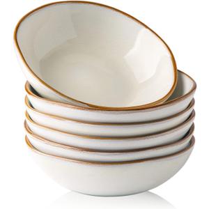 AmorArc Ceramic Cereal Bowls Set of 6, 24 oz Handmade Stoneware Bowls Set for Cereal Soup Salad Bread, Stylish Kitchen Bowls for Meal, Dishwasher & Microwave Safe, Reactive-Pearl White