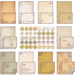 160 Pcs Stationery Paper Envelopes Set Includes 50 Lined Writing Paper & 50 Envelopes with 60 Colorful Round Dot Stickers, Cute Vintage Travel Letter Writing Stationery Paper Envelopes(10Style)