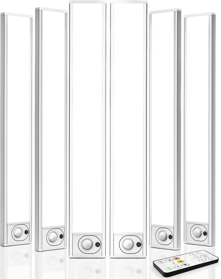 6Pack 16inch Under Cabinet Lighting, Rechargeable Motion Sensor Light Wireless Indoor, Dimmable 3 Color Temps Closet Lights with Remote, Under Counter LED Lights for Kitchen, Stairs