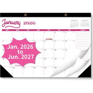 5 x Desk Calendar 2026, Wall Calendar 2026-2027 Large Size 17" X 12" Covers January 2026 to June 2027, Pink Cute Desktop Monthly Calendar for Home Classroom School or Teacher Gifts & Office Supplies