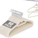 Velvet Hangers 50 Pack, Non Slip Stackable Clothes Hangers with Cascading Hooks, Ultra Thin and Space Saving Felt Hangers with Tie Bar, 360 Swivel Hooks, Heavy Duty for Suit Coat Shirt Pant- Ivory