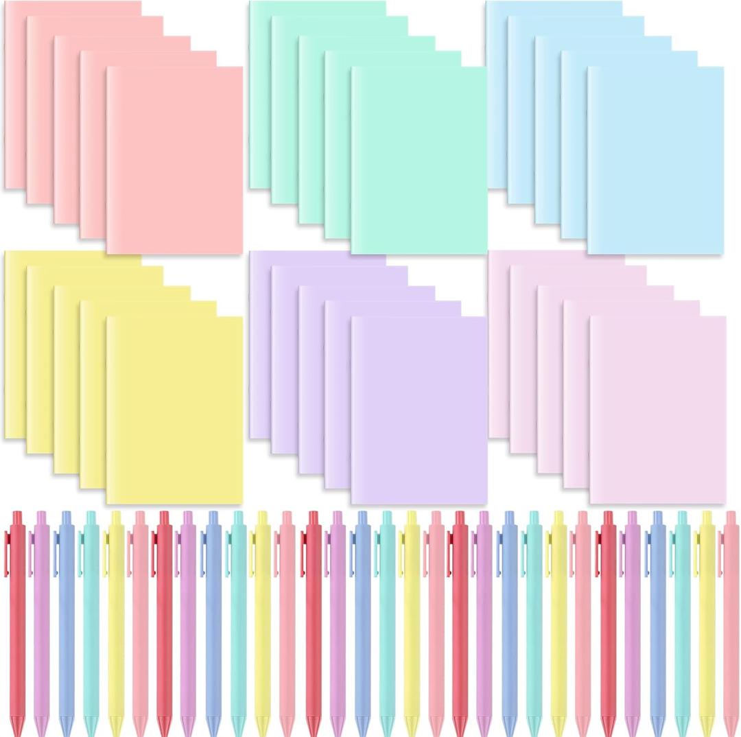 Sayglossy 60 Pcs School Pocket Journal Notebook Bulk with Ballpoint Pens Set 3 x 5 Inch Small Mini Cute Notepads Colorful Ruled Lined for Women Writing Office Classroom Study Gift Supplies