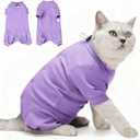 Dotoner Cat Recovery Suit After Surgery Spay Recovery Suit for Female Cats Soft Protective Clothing E-Collar Alternative for Wound Care Post Surgery Apparel(Purple-M)