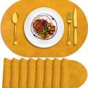 ADRIMER Placemats, Heat Resistant Oval Placemats Set of 8 Washable 12 x 17 Inch, Waterproof Table Mats, Wipeable Pu Place Mats for Kitchen, Dining Room, Yellow