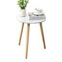 Apicizon Round Side Table, White Bedside Table Coffee End Table for Bedroom, Living Room, Small Spaces, Easy Assembly Nightstands with Natural Wood Legs, 16.5 x 20.5 Inches