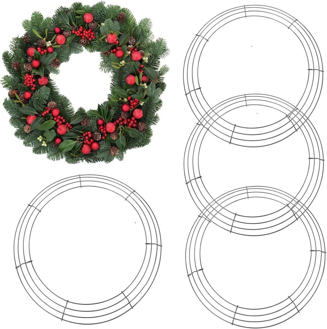 4 Pack Wreath Frame 14 Inch Wire Wreath Frame Round Metal Wreaths Form Dark Green Wire Wreaths Ring for DIY Craft Floral Arrangements Front Door Outdoor Wedding Christmas Home Decor Making Supplies