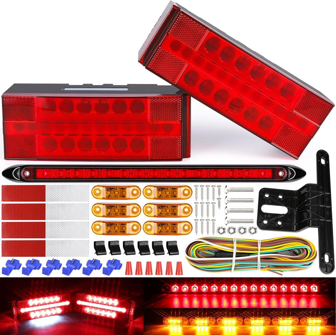 Boat LED Trailer Lights Kit and Light Bar with Wiring Harness Combined Stop, Tail Lights, Amber Trailer Marker Lights, Boat Trailer for Camper Truck Snowmobile Boat LED Trailer Lights Kit and Light Bar with Wiring Harness Combined Stop, Tail Lights, Amber Trailer Marker Lights, Boat Trailer for Camper Truck Snowmobile