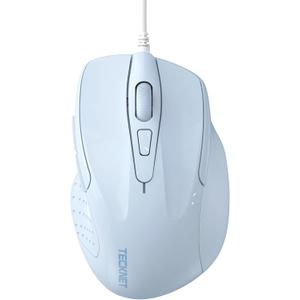 TECKNET Wired Mouse, 6-Button Corded with 4 Adjustable DPI, Optical Mouse with Ergonomic Design and 5FT Cord for Laptop, Chromebook, PC, Desktop, Mac, Notebook - LT.Blue