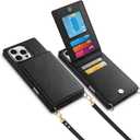 Vofolen for iPhone 16 Pro Max Case with Card Holder Crossbody Lanyard Strap Leather Wallet Case with Magnetic Clasp Kickstand Heavy Duty Protective Flip Cover for iPhone 16 Pro Max for Women, Black