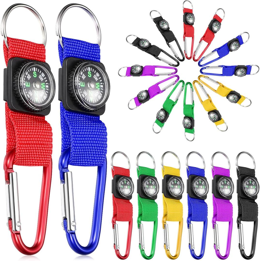 Toodoo 36 Pieces Compass for Kids Bulk 4.3 Inch Metal Mini Compass Keychain Hiking and Survival Adventure Camping Belt Clips Theme Birthday Party Favors for School Outdoor Hiking