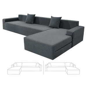 ZNSAYOTX Sectional Couch Covers, Stretch Jacquard Slipcovers with Elastic Bottom for L-Shape Sectional Sofa, 2 Pcs Pet Friendly Modular Sofa Protector (3 Seat Couch + 3 Seat Chaise, Dark Grey