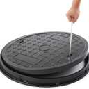 Zonon 24 x 1.57 Inch Round Manhole Cover and Frame, Steel Bar Reinforced Non-Slip Replacement Top Cover Texture for Septic Tank Lid, Sewer Basin & Yard Access, Includes Lifting Hook