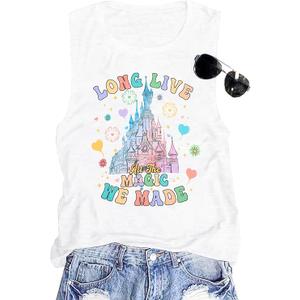 Magical Castle Tank Top Women: Magic Kingdom Shirts Cute Graphic Holiday Vest Summer Vacation Sleeveless Shirt, XX-Large, White