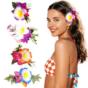 4 Pieces Hawaiian Flower Hair Clips for Women Plumeria Hair Clip Hawaiian Flower Accessoories Hibiscus Pins for Woman, Luau Outfits