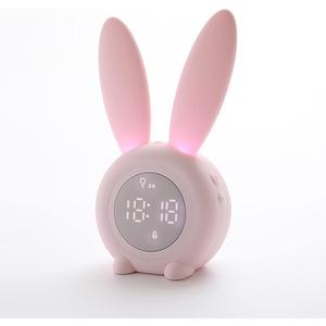KDtech Kids Alarm Clock with Night Light 6 Ringtones, Cute Pink Bunny Digital Alarm Clock for Kids, Touch Control and Rechargeable Sleep Trainer Clock for Boys Girls Bedroom