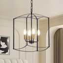 Industrial Black Chandelier 4-Light Lantern Pendant Lighting Fixture for Over Table Dining Room Kitchen Island Foyer Hallway,E12 Max 60W,12.60in