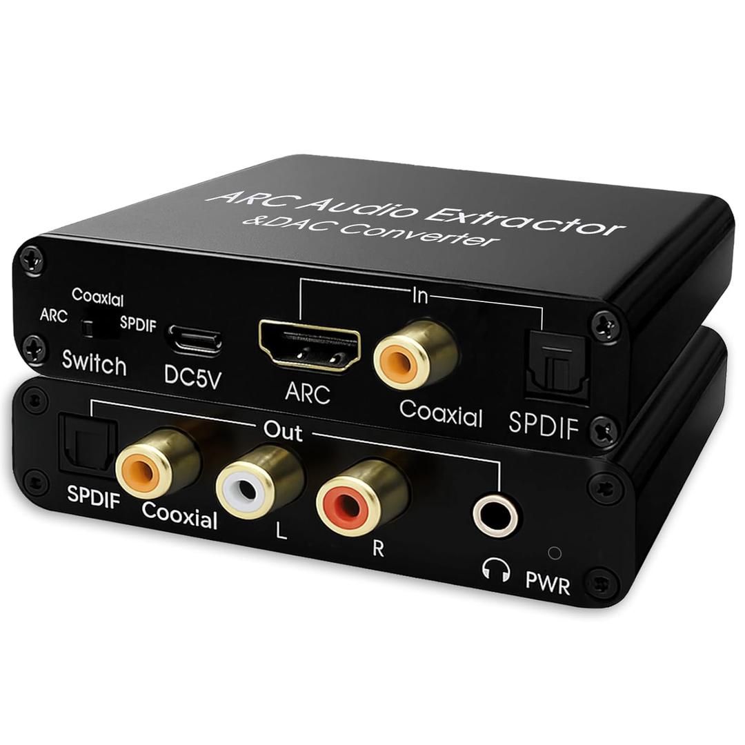 ArbaroClara HDMI ARC Audio Extractor, Optical to RCA DAC (Digital to Analog) Convertor, Toslink/SPDIF/Fiber/Coaxial to 3.5mm Headphone Jack Adapter, 192Khz SR, for PS4+/TV/AMP/Soundbar Output