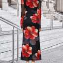 ZESICA Women's Long Sleeve Floral Maxi Dress 2026 Fall Off Shoulder Bodycon Ruched Mesh Cocktail Wedding Guest Dresses (XL)