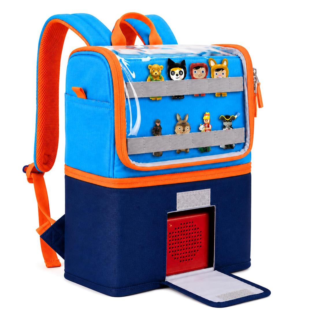Cayeelu Toniebox Carrying Case Backpack, Storage Bag for 27+Tonies Figures & Headphones, Travel Organizer with Speaker Opening (Navy/Sky Blue)