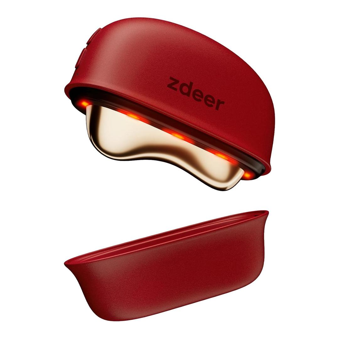 ZDEER LED Red Light Therapy for Face & Neck Massager Facial Care Device Electric Gua Sha Brass Tool with Heat & Vibration for Firming, Sculpting & Skincare, Red