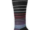 HAPIU Merino Wool Soft Compression Socks for Women & Men, 15-20 mmHg, Plus Size Knee High Stocking for Nurses, Pregnancy, Travel, Flight, Medias de Compresin Mujer (X-Large, Black Stripe)