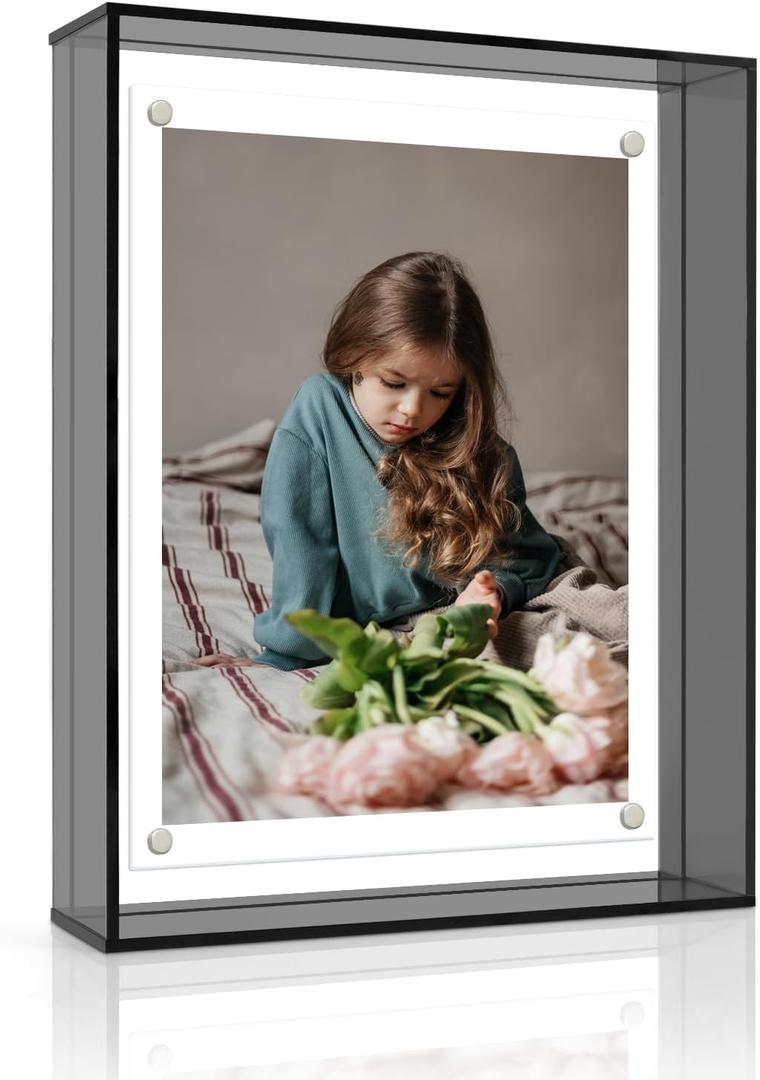 8x10 Inch Acrylic Picture Frame, Black Floating Magnetic Photo Frame for Desktop or Wall Decoration