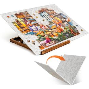 Tektalk Foldable Jigsaw Puzzle Board with 3 Angle Adjustable Bracket/Stand, Lightweight Portable Puzzle Mat Plateau with Wooden Easel, Foldaway Felt Puzzle Table, for Up to 1000 Pieces (Light Gray), 30.7 X 22.4 Inches