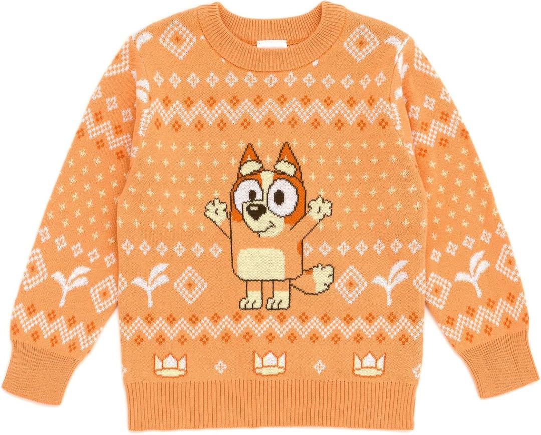 Bluey Christmas Matching Family Sweater Toddler to Adult Sizes (2T - 2XL) (10-12, Bingo, Orange)