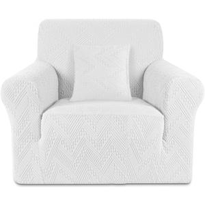 Ruaozz Stretch Chair Sofa Slipcover 1 Piece Chair Cover with Arms Non Slip Armchair Cover Soft Jacquard Furniture Protector with 1 pcs Throw Pillow Cover (1 Seater, Ivory)