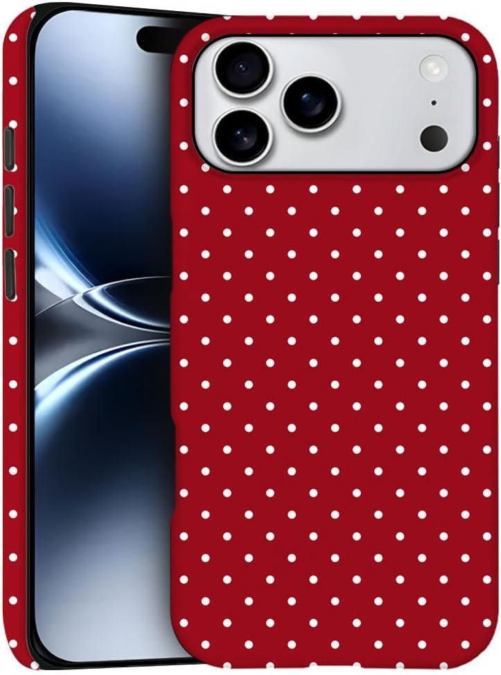 Case for iPhone 17 Pro Max - Slim Fit Anti-Scratch Phone Case for Girl Women - Cherry Red Polka Dot (Frosted)