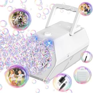 PANACARE Automatic Bubble Machine Portable Bubble Blower with LED Lights /240ml Bubble Solution/10000+ Bubbles Per Minute/12Holes Bubble for Outdoor/Indoor Wedding Party Birthday Gifts (Black) (White)