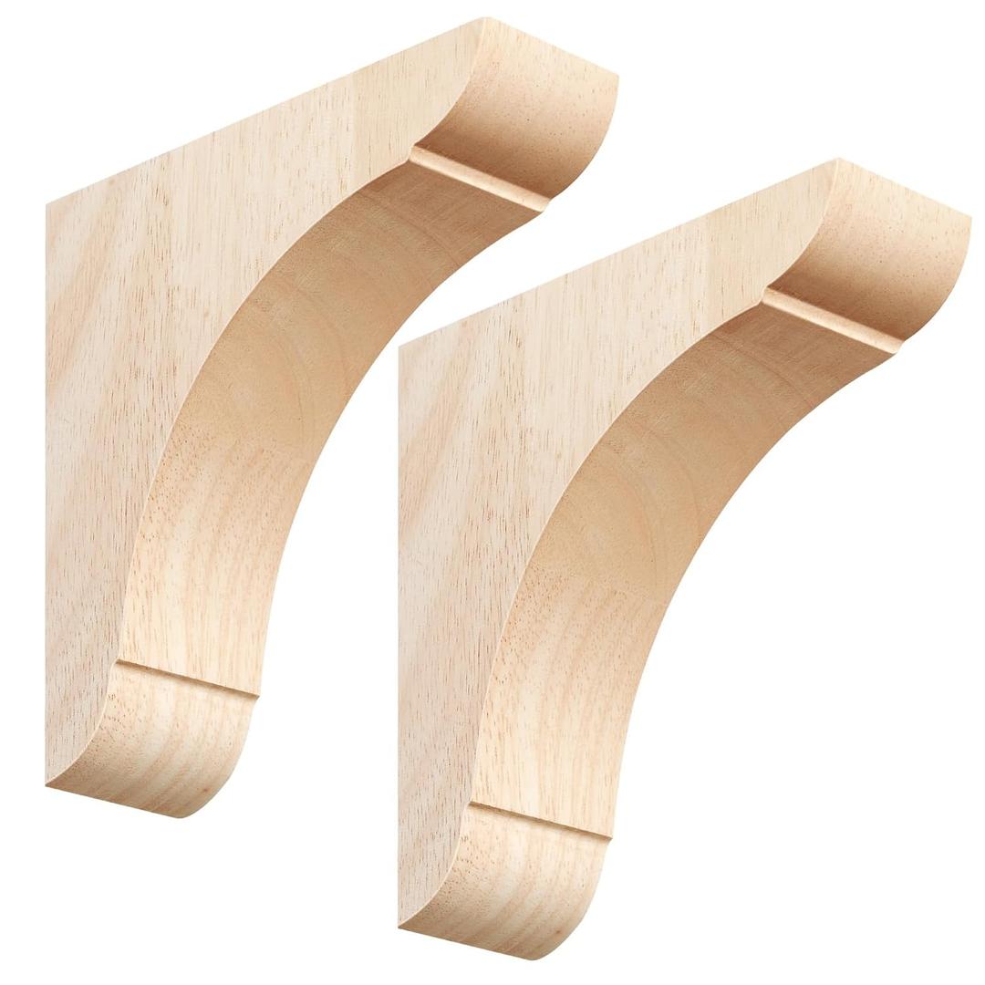 Vercraft 2 Pcs Wood Corbel Wooden Shelf Brackets, Unfinished Paintable Bracket with Hanging Hook for Doorway Countertop Kitchen Cabinet Book Shelves, Rubber Wood (6 x 6 x 1.75 Inches)