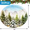 2 x ceiba tree Christmas Oval Paper Plates 30Pcs Bulk Snowflake Paper Platter Disposable Snow Winter Forest Green Pine Tree Dinnerware Winter Frost Dinner Plates for Home Holiday Party Favors Supplies