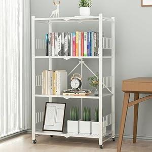 MOLYHOM Folding Storage Shelves, 5-Tier/4-Tier/3-Tier Metal Collapsible Shelves with Wheels, Shelving Units and Storage Rack, Rolling Shelf No Assemble.