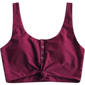 ZAFUL Women's Front Knot Bikini Tops Crop Tankini Top Scoop Neck Padded Bathing Suit Tops (X-Large, 0-dark Red)