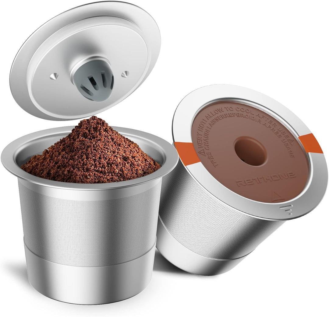 RETHONE Reusable K Cups Coffee Filter, Stainless Steel K Cup Reusable Coffee Pods Filters for Keurig 1.0 & 2.0 Coffee Makers BPA-Free Refillable Coffee Filters (2 Packs)