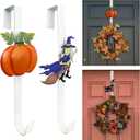 2 Pack Pumpkin & Witch with Fall Wreath Door Hanger, Fall Decoration Metal Over The Door Single Halloween Wreath Hanger Ornament Halloween Wreath Hangers for Front Door,Door Wreath Hanger