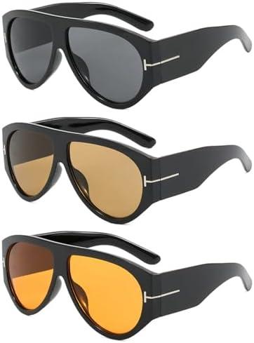 QYVEWY Trendy Oversized Aviator Sunglasses for Women Men Square Thick Frame Large Sun Glasses UV400 Protection