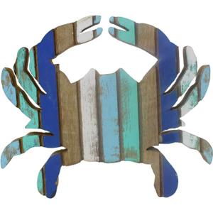 Beachcombers 7" Wood Crab Blue Stripe Figure Coastal Beach House Decor Decoration Blue
