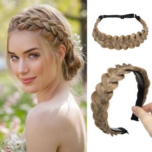 CJL HAIR 2PCs Braided Headbands Hair Piece for Women Synthetic Hair Hoops Head Bands Handmade Braid Hairband Accessories Elastic Stretch Headwrap Sahara Beige