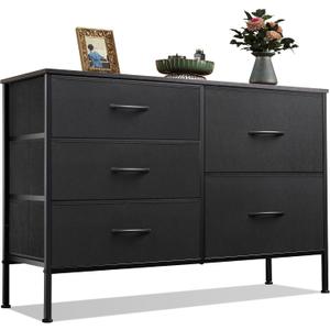 WLIVE Dresser for Bedroom with 5 Drawers, Wide Bedroom Dressers with Drawer Organizers, Chest of Drawers, Fabric Dresser for Living Room, Closet, Hallway, Charcoal Black, Large