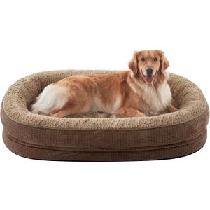 JOEJOY Orthopedic Dog Bed for Extra Large Dogs, Egg-Crate Memory Foam Pet Bed with Bolster Sides, Waterproof Lining, Removable Washable Cover & Non-Slip Bottom, Brown, Size: 48"l X 35"w X 7.5"th