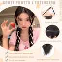 2PCS Curly Ponytail Extension with Ribbon Bow 17 Inch Resistant Synthetic Natural Wavy Hairpiece Long Curly Wavy Hair Piece Brown Pony Tail Hair Extensions for Women