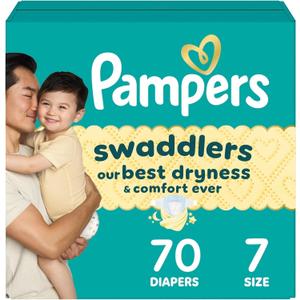 Pampers Swaddlers Diapers, Size 7 (26-50 lbs), 70 Count, Absorbent, Keeps Baby Dry and Comfortable, Skin Safe Disposable Baby Diaper
