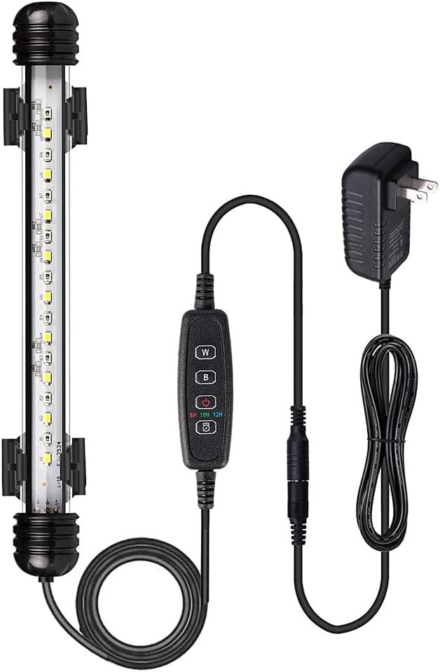 VARMHUS Submersible LED Aquarium Light,Fish Tank Light with Timer Auto On/Off Dimming Function,3 Light Modes Dimmable White-Blue,10 Brightness Levels Optional&3 Levels of timed Loop Function 7.5''