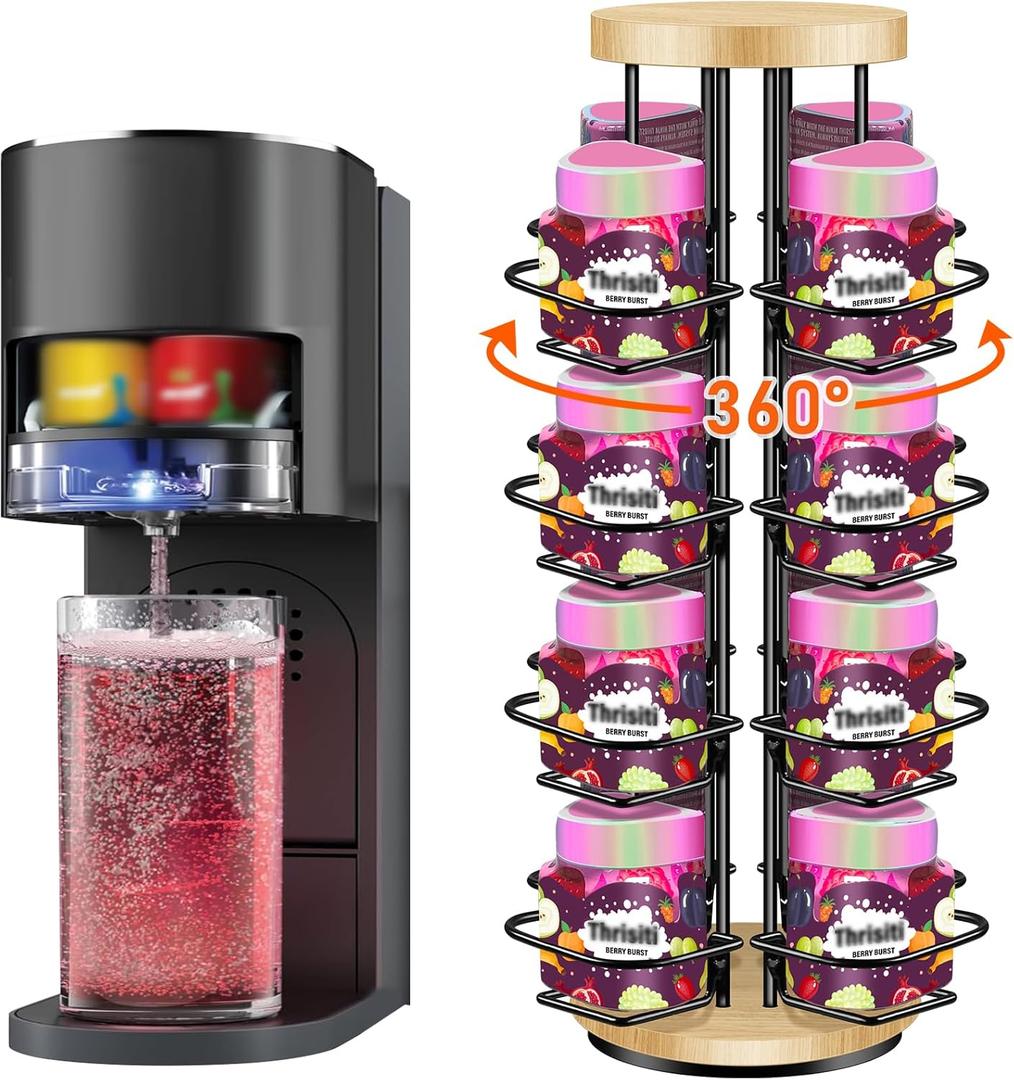 Pod Holder Compatible with Ninja Thirsti Pods, 16 Flavor Organizer for Ninja Thirsty Drink System, 360 Turntable 4-Tier for Ninja Thirsti Flavor Water Drops Organizer (1 Piece)