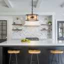 11.8" Black Hanging Pendant Light Fixtures,3 Light Small Drum Glass Dining Room Light Fixtures Over Table with Chain,Chandelier for Foyer,Kitchen Island,Dining Room,Bedroom,Breakfast Nook