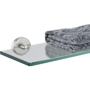 JQK Bathroom Glass Shelf, Tempered Glass Shower Storage 24 by 5 inches, 304 Stainless Steel Brushed Finish Wall Mount, TGS101L24-BN